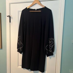 NWT Ann Taylor Elegant Navy Blue  Dress with Embroidered Sleeves